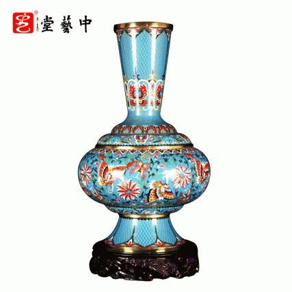 【中藝堂】张同禄 景泰蓝《十二生肖·碟花瓶》