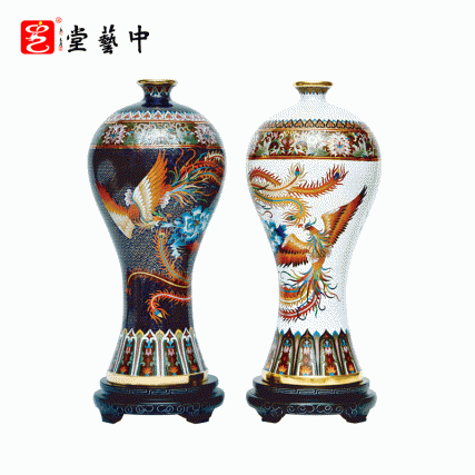 【中藝堂】张同禄 景泰蓝《十大经典·喜凤瓶》(一对)