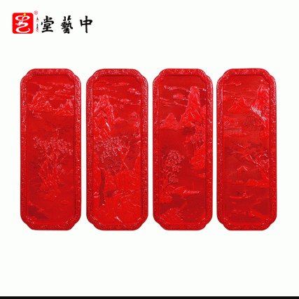 【中藝堂】杨之新 雕漆《山水仿古四条屏》