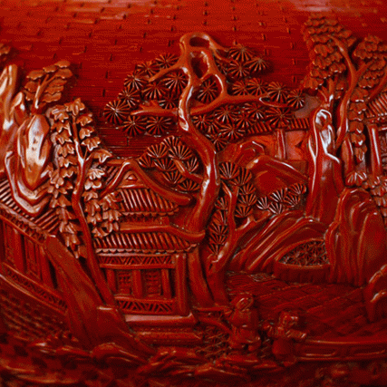 【中藝堂】杨之新 雕漆《山水人物钵缸》