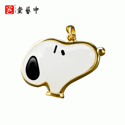 【中藝堂】史努比18K黄金镶和田玉吊坠项链锁骨链颈链女小暖P021