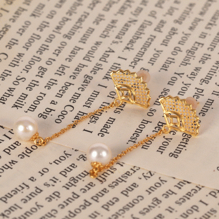 【中藝堂】 花丝镶嵌首饰 扇形耳坠