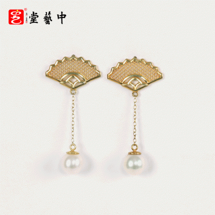 【中藝堂】 花丝镶嵌首饰 扇形耳坠