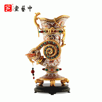 【中藝堂】张同禄 景泰蓝《羊角杯》