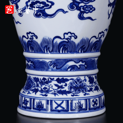 【中藝堂】王怀治老师《青花云龙纹象耳对瓶》陆如陆涛联合创作柴烧对瓶