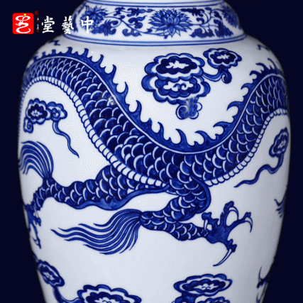 【中藝堂】王怀治老师《青花云龙纹象耳对瓶》陆如陆涛联合创作柴烧对瓶