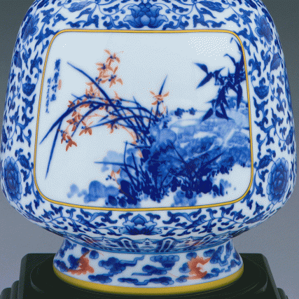 【中藝堂】《基业长青》传承尊珐琅张张同禄老师血脉传承之作青花瓷景泰蓝双工艺