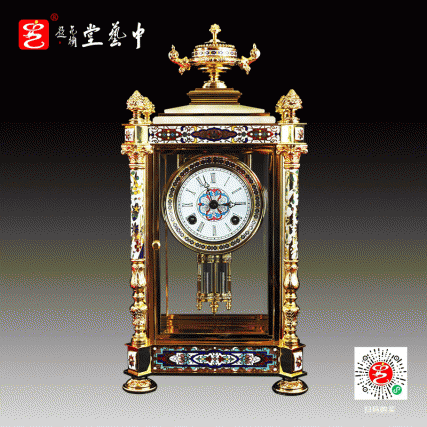【中藝堂】米振雄 景泰蓝《錾铜珐琅嵌玉四明钟》