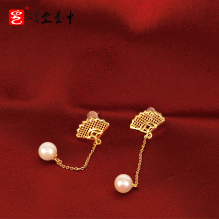 【中藝堂】 花丝镶嵌首饰 扇形耳坠