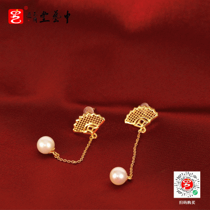 【中藝堂】 花丝镶嵌首饰 扇形耳坠