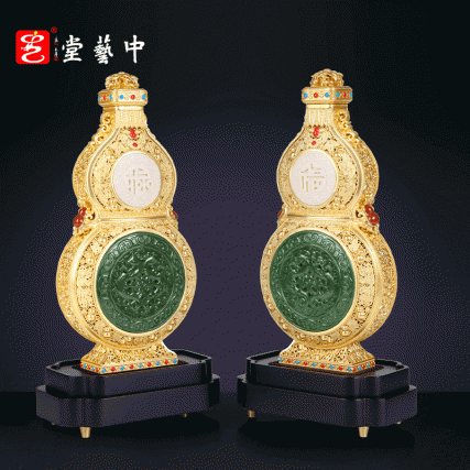 《福禄泰瓶》花丝镶嵌玉雕牙雕结合 三位国老师联合创作葫芦收藏品