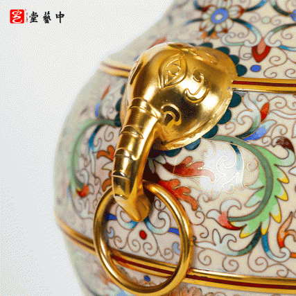 故宫乾隆遗珍再造·霍铁辉亲铸 | 景泰蓝《吉象连生象耳瓶》 | 吉象连升祥瑞平安