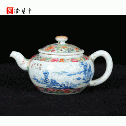 宫廷珐琅彩典藏·王辉督造「蓝料山水把壶」 | 特价尊享，台北故宫同款 | 薄胎精工，案头雅器，珍藏之选