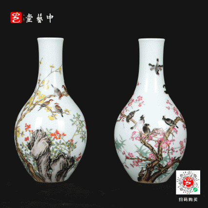 宫廷珐琅彩典藏·王辉督造「鸲鹆梅花胆瓶」 | 台北故宫同款，对瓶典藏 | 可人鸲鹄知春色，雅室生辉