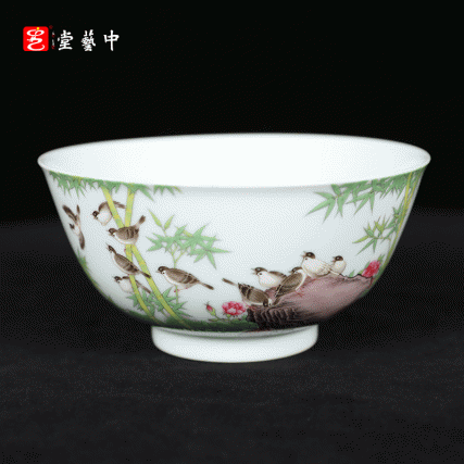 复刻台北故宫雍正官窑·珐琅彩竹雀图碗（一对） | 王辉再现诗书画印四绝珍品 | 竹雀生趣，题句钤印，对碗典藏