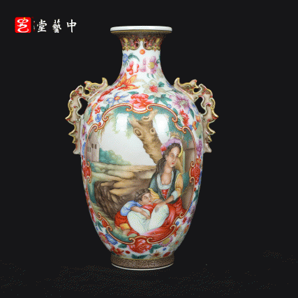 复刻台北故宫乾隆奇珍·珐琅彩西洋人物螭耳瓶 | 王辉督造，黑地百花，开光见奇 | 珍藏一对，纳中西之美