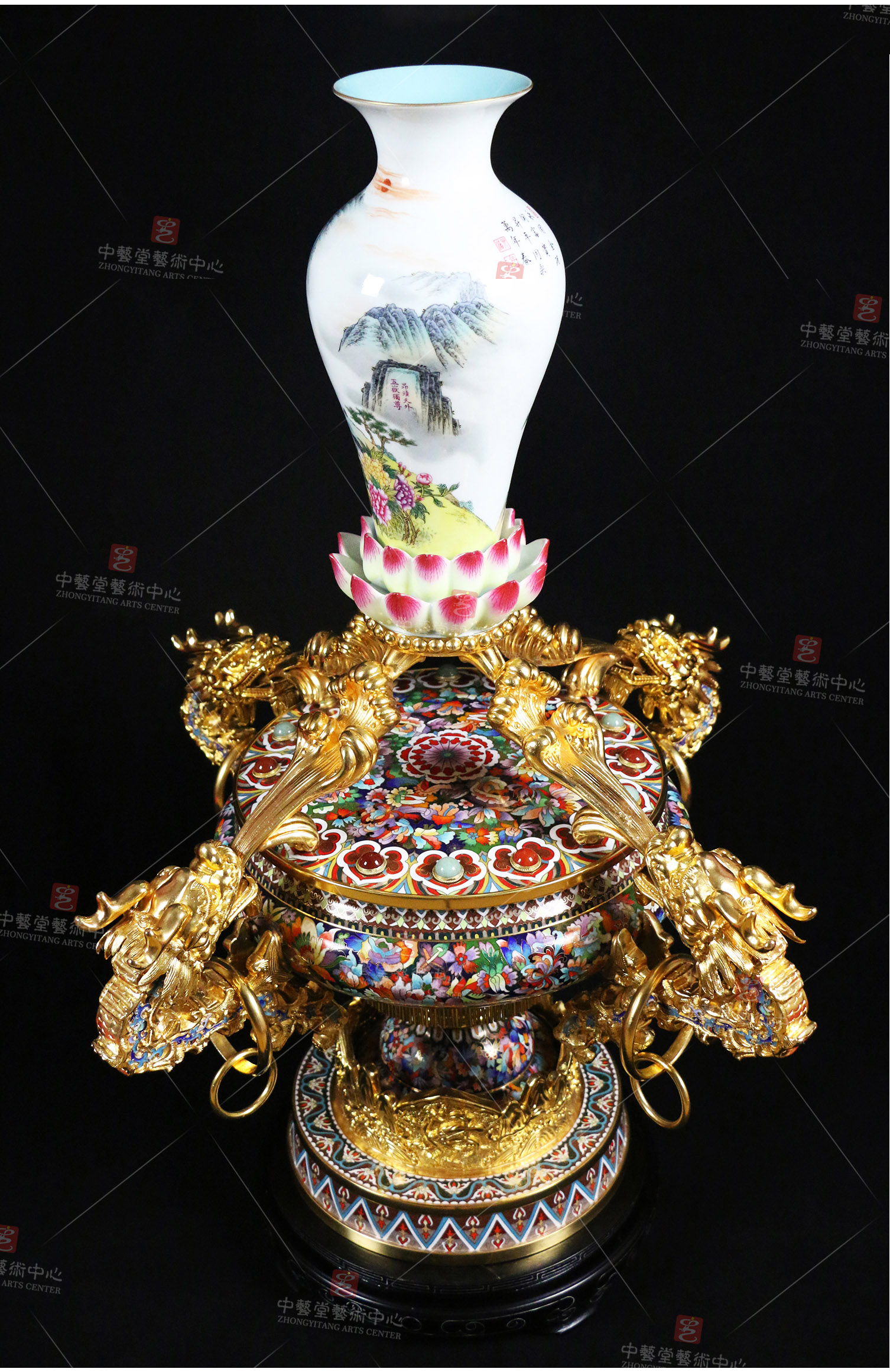 【中艺堂】张同禄,熊建军 瓷器 景泰蓝《四海升平》珐琅双绝